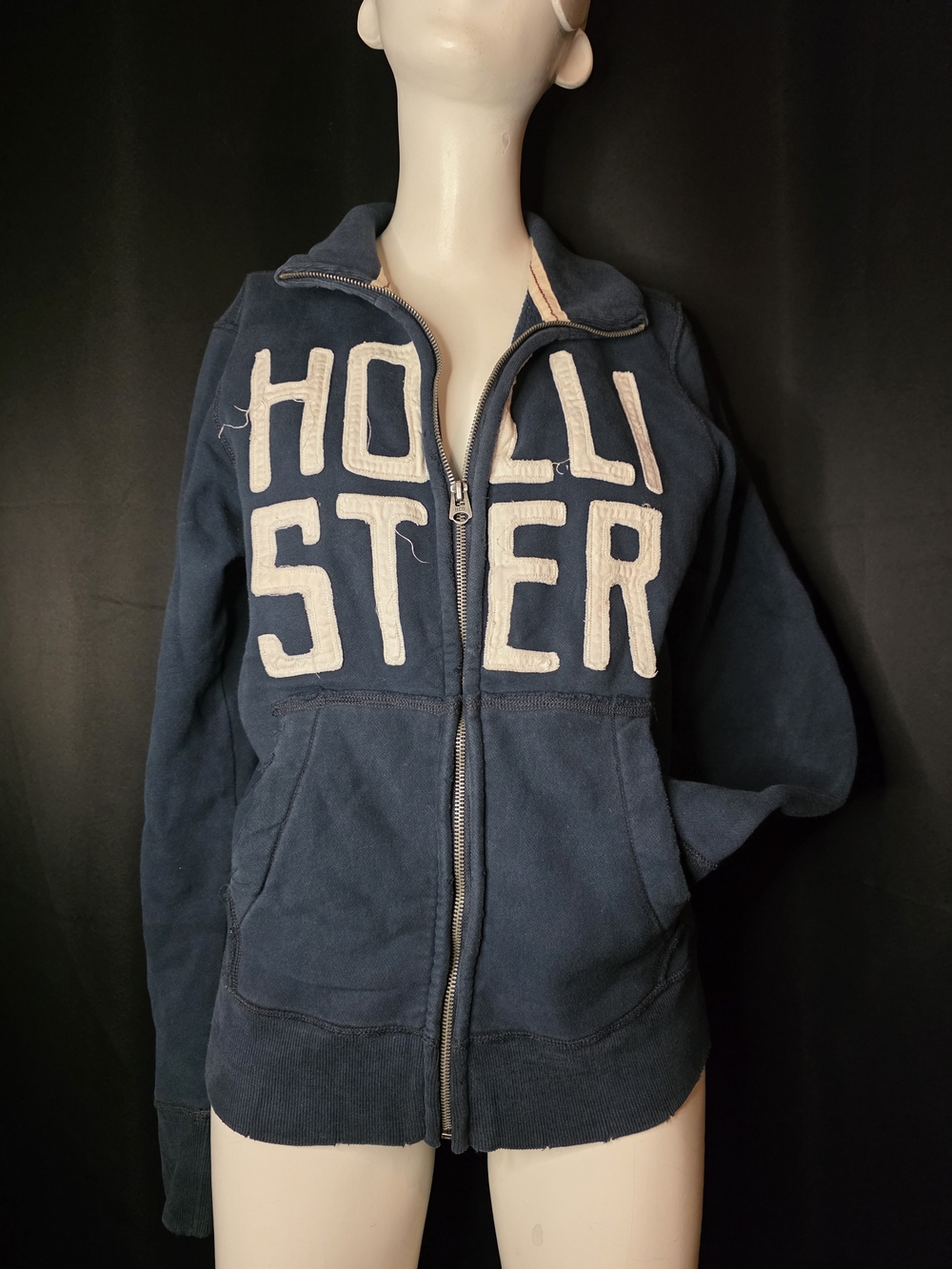 Hollister Blue Distressed Small Zip Up Hoodie